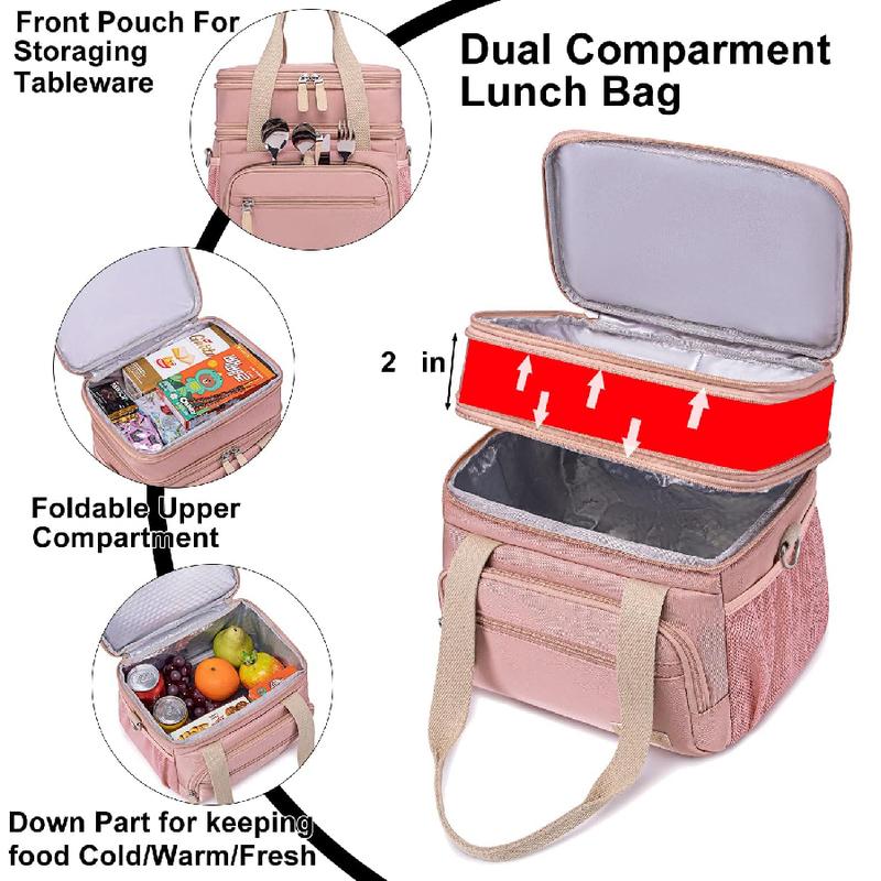 Lunch Bag for Women, Loncheras Para Mujer, Leakproof Insulated Large Lunchbox Dual Compartment Lunch Box Adult For Work Beach Picnic Hiking (15L) lunch bag portable lunch