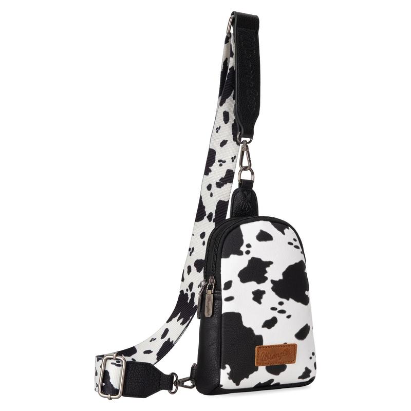 Wrangler Cow Print Crossbody Sling Chest Bag with Dual Zippered Compartment