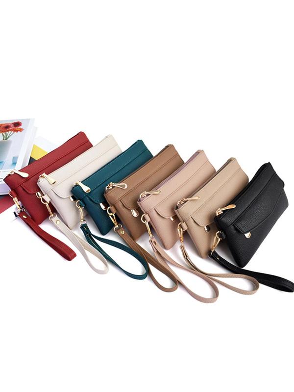 Women's Elegant Textured PU Leather Clutch with Wristlet Strap, Simple Soft Portable Wallet for Shopping and Commuting, Casual Trendy Versatile High-quality Daily Wallet