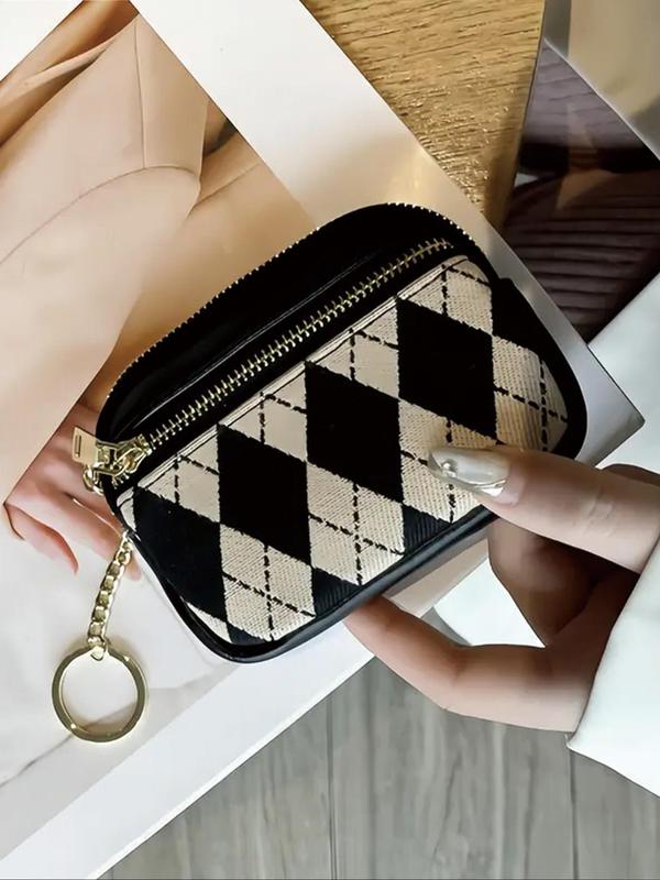 Fashionable Argyle Pattern Zipper Coin Purse, Casual Versatile Card Holder Wallet for Women, Trendy All-match & Exquisite Wallet for Birthday Gift