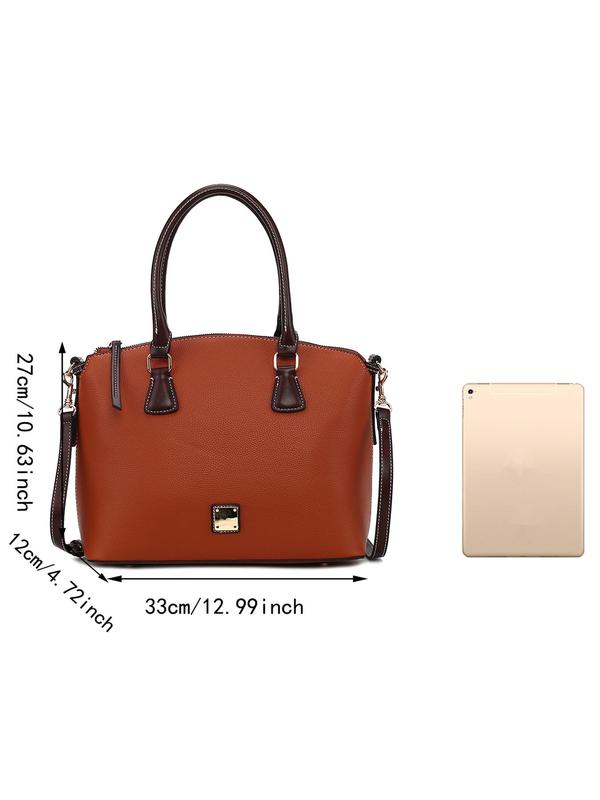 Women's Vintage Matching Solid Handbag, Fashionable Handbag with Top Handle, Casual Versatile Zipper Shoulder Bag for Daily Used, Fall Outfit、Fall Freshness