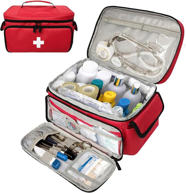 Medicine Organizer Storage Bag Empty, Home Health Nurse Bag, Pill Bottle Organizer Box, Medication First Aid Travel Bag for Nurses,Red