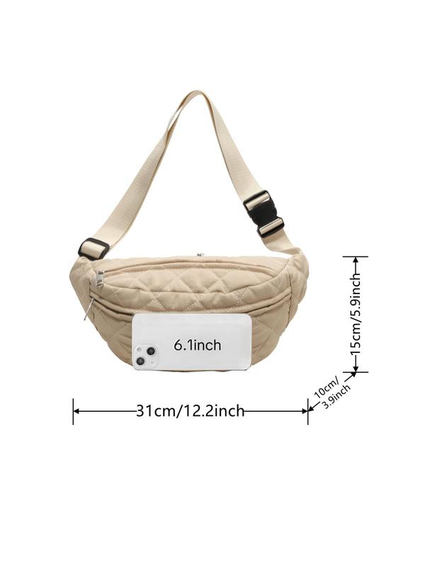 Women's Solid Color Quilted Fanny Pack, Fashionable Argyle Embossed Zipper Chest Bag for Daily Used, Casual Trendy Versatile High-quality Daily Commuting Bag
