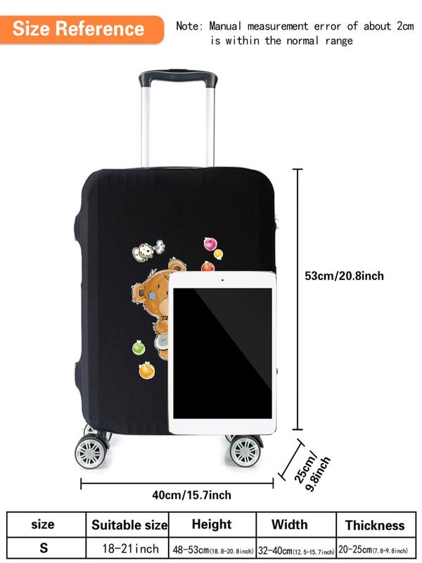 Cartoon Bear & Letter Pattern Luggage Cover, Elastic Baggage Dust Cover, Travel Accessories for 18-21 Inch Bag Suitcase