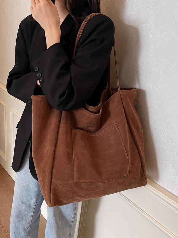 Women's Solid Color Suede Tote Bag, Large Capacity Shoulder Bag for Work & Daily Used, Casual Trendy Versatile High-quality Daily Commuting Bag, Girl Fashionable Shopping Bag