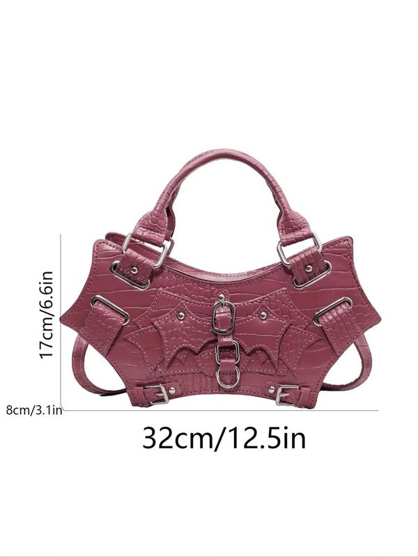 Summer Punk Goth Style Solid Color Rivet Decor Baguette Grunge Bag, New Fashion PU Underarm Bag & Handbag, All-match Commuter Bag for Work & Daily & Back To School