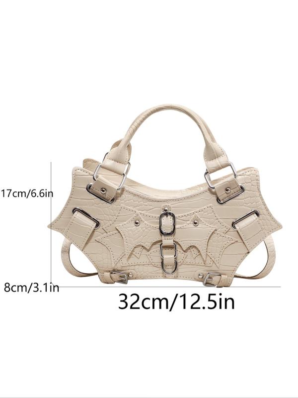 Summer Punk Goth Style Solid Color Rivet Decor Baguette Grunge Bag, New Fashion PU Underarm Bag & Handbag, All-match Commuter Bag for Work & Daily & Back To School