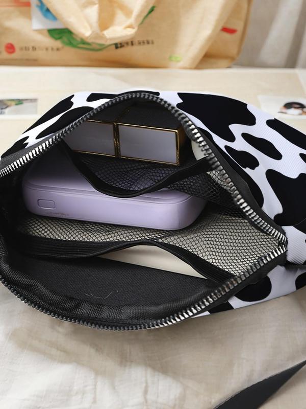 Fashionable Cow Print Fanny Pack, Casual Versatile Zipper Chest Bag for Women, Trendy All-match Sling Bag for Daily Use