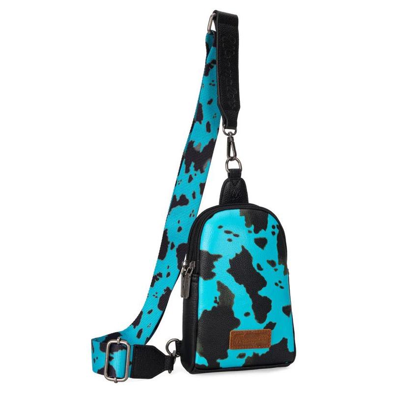 Wrangler Cow Print Crossbody Sling Chest Bag with Dual Zippered Compartment