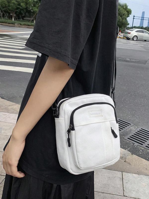 Men's Casual Solid Color Zipper Crossbody Bag, Fashionable Lightweight Crossbody Bag for Daily Used, Casual Trendy Versatile High-quality Daily Commuting Bag