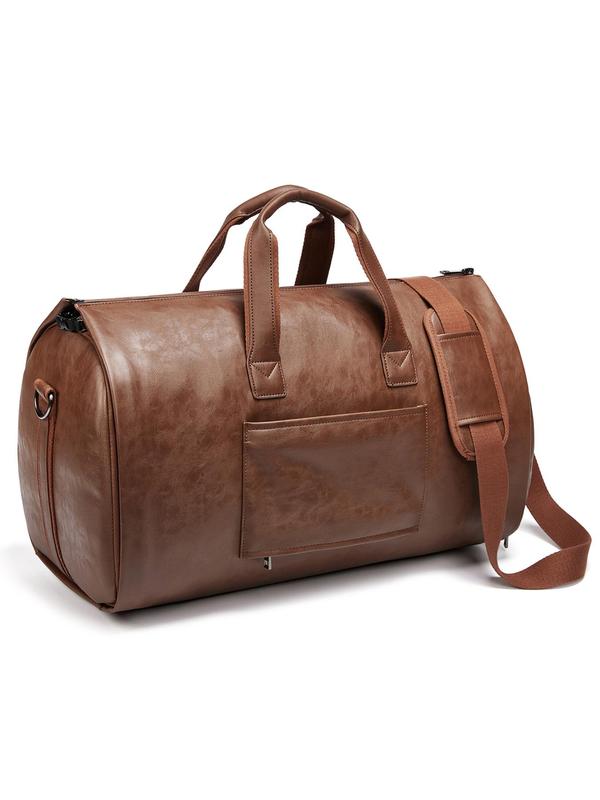 Men's Business Fashion Pu Leather Duffel Bag with Trolley Strap, Casual Solid Color Large Capacity Travel Bag, Multi-functional Travel Bag for Business Trip & Holiday