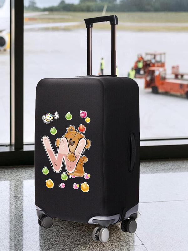 Cartoon Bear & Letter Pattern Luggage Cover, Elastic Baggage Dust Cover, Travel Accessories for 18-21 Inch Bag Suitcase