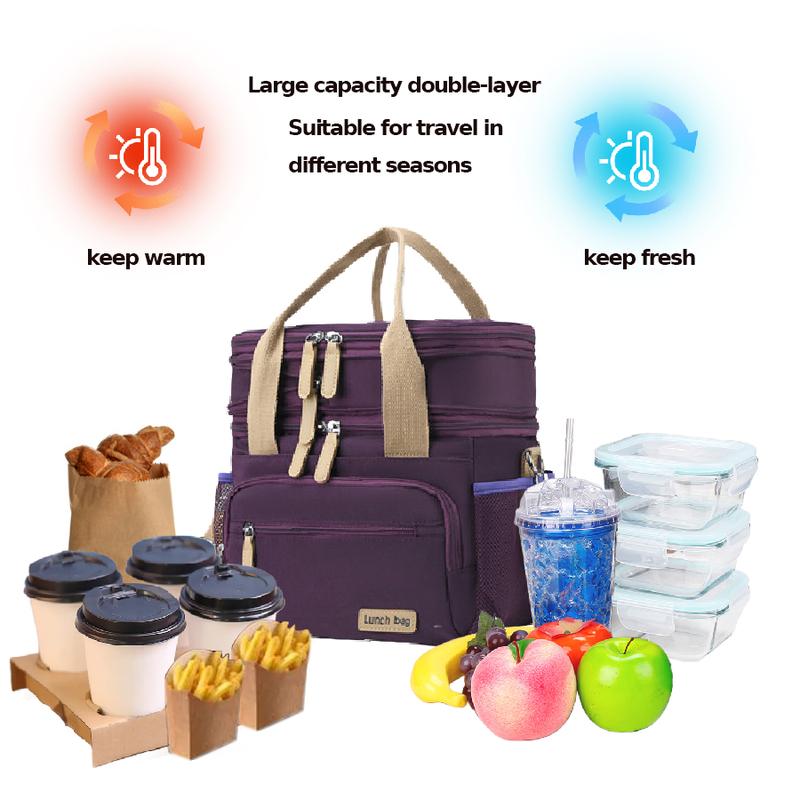 Lunch Bag for Women, Loncheras Para Mujer, Leakproof Insulated Large Lunchbox Dual Compartment Lunch Box Adult For Work Beach Picnic Hiking (15L) lunch bag portable lunch