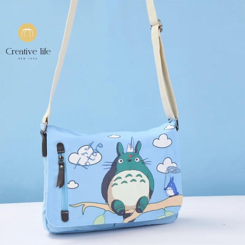 Totoro Canvas Satchel Bag, Japanese Shoulder Bag, Handmade School Bag,Christmas Gift