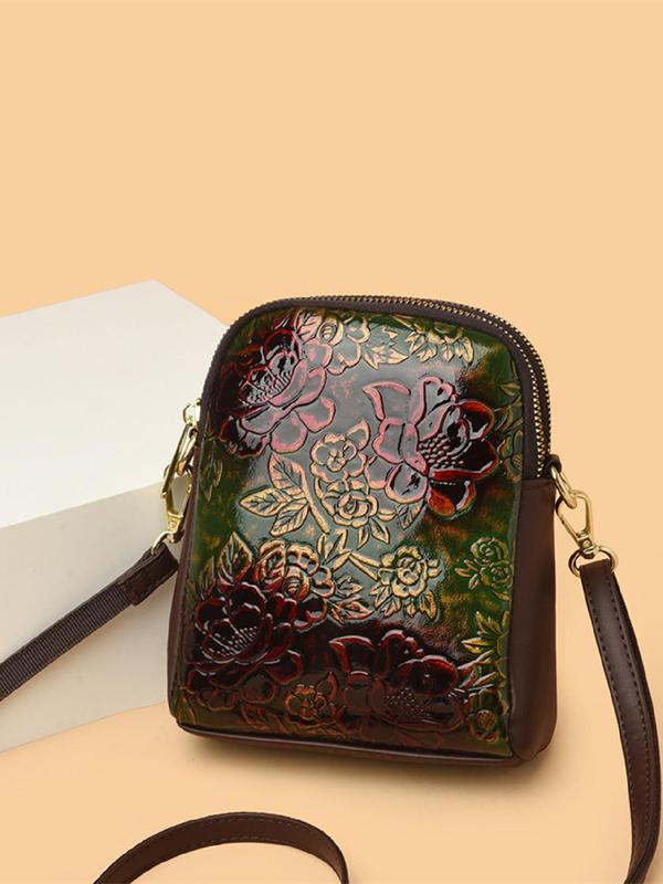 Women's Fashion Flower Embossed Decor Crossbody Bag, Casual PU Leather Shoulder Bag for Daily Used, Trendy Versatile High-quality Daily Commuting Bag