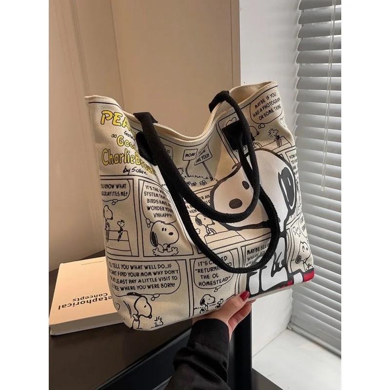 Canvas Bag Women High Capacity Bag Fashion Cartoon Snoopy Handbag Versatile One Shoulder Tote