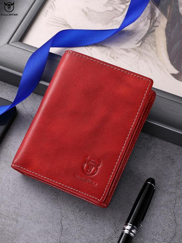 Men's Simple Plain Short Bifold Wallet, Casual Purse High Quality Cowhide Wallet, Multifunctional Cute Mini Luxury Card Holder for Summer 2024 Back To School, Fall Outfits, Earthtone Fall Freshness