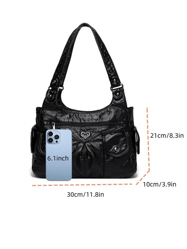 Women's Fashion Heart Decorated Shoulder Bag, Casual Large Capacity Commuter Bag, Trendy Versatile High-quality Daily Girl Fashionable Shopping Bag