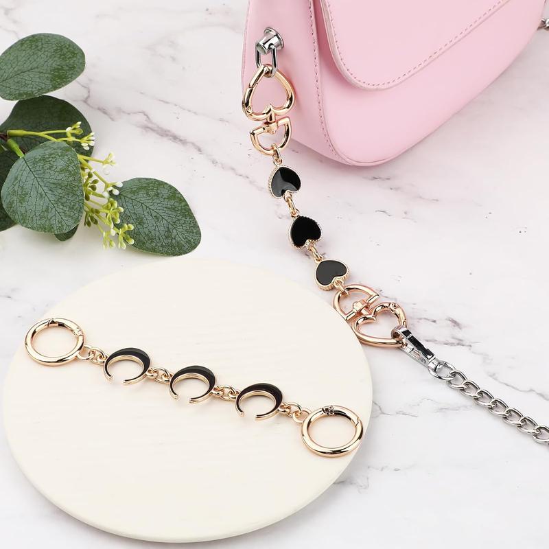 2 Purse Strap Extenders Bag Extender Chain, Heart & Moon Black Purse Extender Chain Replacement Small Bag Extender Purse Accessories Bag Charms for Shoulder Bag Handbags Purse Making Supplies