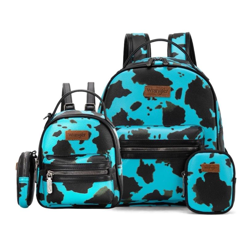 {Live Exclusive Bundle} Mommy and Me Wrangler Cow Print Mini and Full Size Fashion Backpack Set