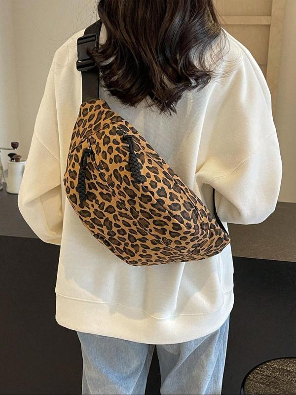 Women's Fashion Leopard Pattern Fanny Pack, Casual Versatile Chest Bag for Work & Outdoor Sports, Trendy All-match Sling Bag for Daily Used