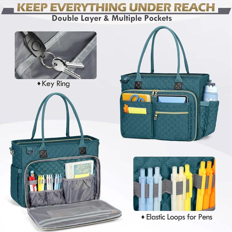 Teacher Tote Bag 15.6 inch Laptop Bag for Women Large Laptop Tote Work Bag Nurse Bag Professional Computer Messenger Bag with Insulated Pocket, Briefcase for Office, College, Nursing, Teal