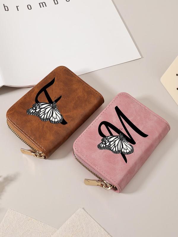 Fashionable Butterfly & Letter Pattern Short Wallet, Casual Versatile Zipper Card Holder, High-quality Credit Card Storage Bag for Outdoor, Travel, and Back to School Use