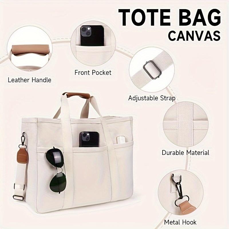 Women's Casual Canvas Crossbody Tote Bag With Multiple Pockets, Shoulder Handbag Everything Tote Bag With Compartments, Adjustable Shoulder Strap, Versatile Handbag For Daily Use