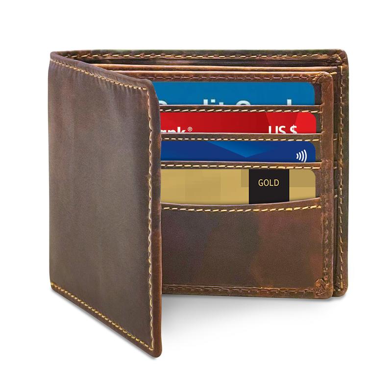 Vintage Look Genuine Leather RFID Blocking Bifold Wallet card holder rfid protection