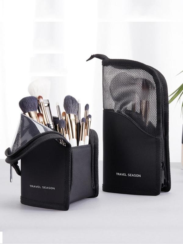 Makeup Brush Storage Bag, Large Capacity Makeup Brush Holder, Portable Waterproof Visible Cosmetic Organizer Pouch, Zipper Makeup Tool Bag for Travel