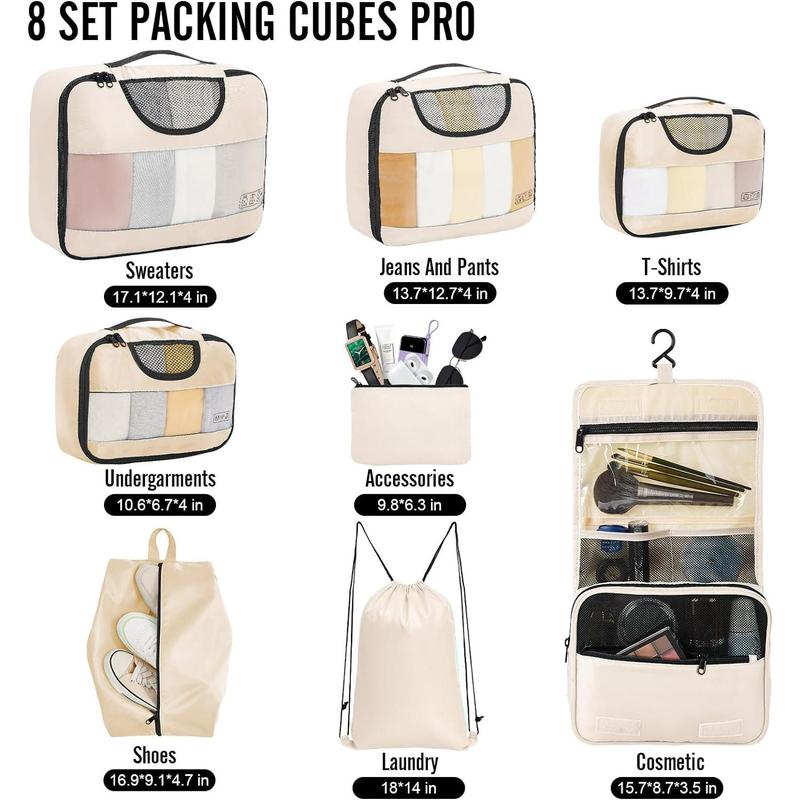 8 Set Packing Cubes for Suitcases, Luggage Organizer Bags Set for Carry on, Travel Gifts for Mom, Travel for Women, Travel Accessories in 4 Sizes(Extra Large, Large, Medium, Small)