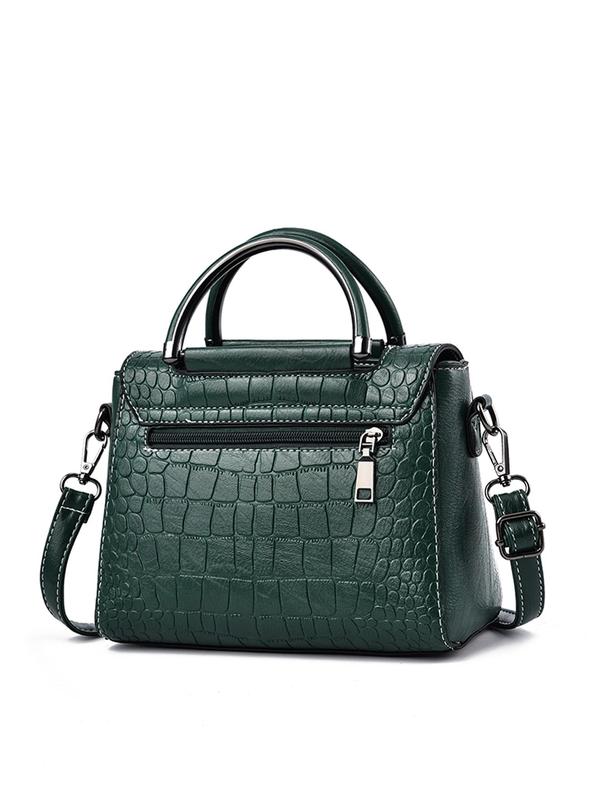 Crocodile Embossed PU Leather Handbag, Elegant Solid Color Magnetic Closure Shoulder Bag For Women, Casual All-match Commuter Bag For Daily Used