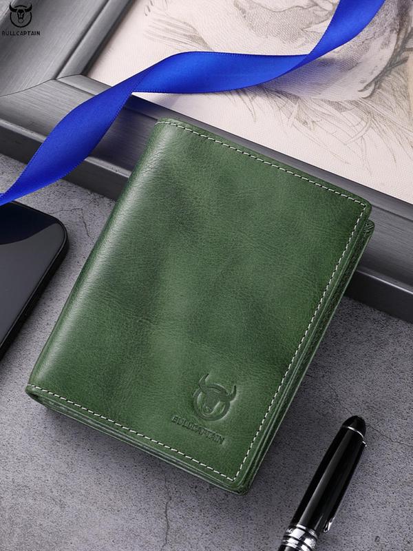 Men's Simple Plain Short Bifold Wallet, Casual Purse High Quality Cowhide Wallet, Multifunctional Cute Mini Luxury Card Holder for Summer 2024 Back To School, Fall Outfits, Earthtone Fall Freshness