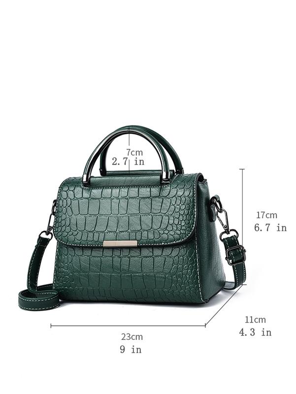 Crocodile Embossed PU Leather Handbag, Elegant Solid Color Magnetic Closure Shoulder Bag For Women, Casual All-match Commuter Bag For Daily Used