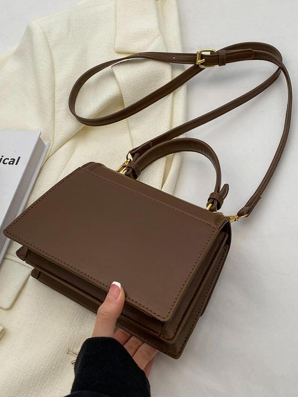 Women's Solid Color PU Leather Crossbody Bag, Fashionable Buckle Decorated Shoulder Bag for Daily Used, Casual Trendy Versatile High-quality Daily Commuting Bag