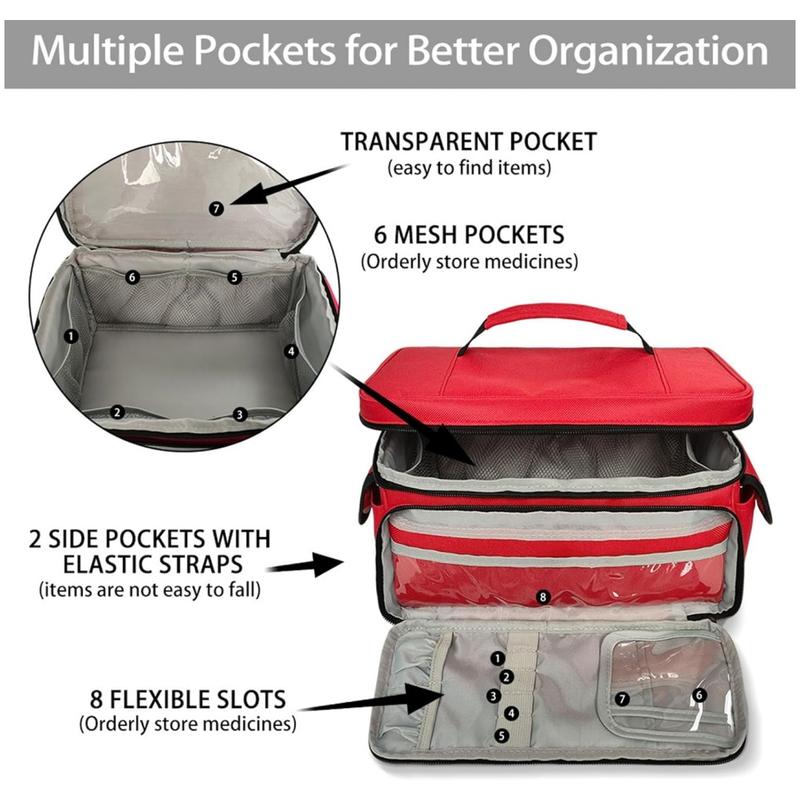 Medicine Organizer Storage Bag Empty, Home Health Nurse Bag, Pill Bottle Organizer Box, Medication First Aid Travel Bag for Nurses,Red