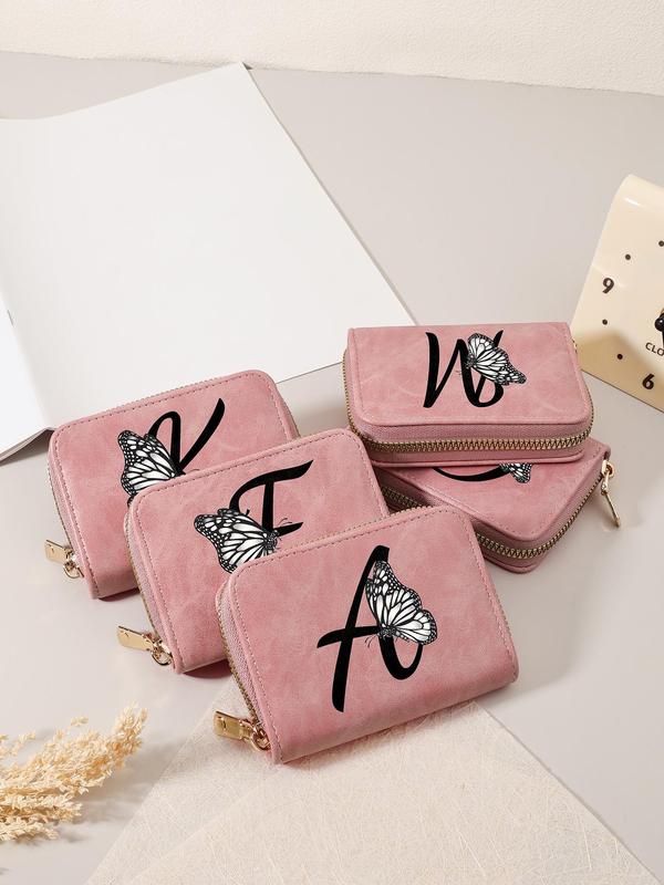 Fashionable Butterfly & Letter Pattern Short Wallet, Casual Versatile Zipper Card Holder, High-quality Credit Card Storage Bag for Outdoor, Travel, and Back to School Use