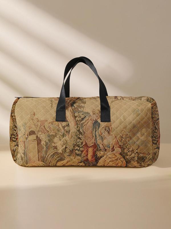 Oil Painting Pattern Travel Bag, Large Capacity Travel Duffle Bag, Portable Overnight Bag, Fashionable Travel Bag with Shoe Storage Compartment