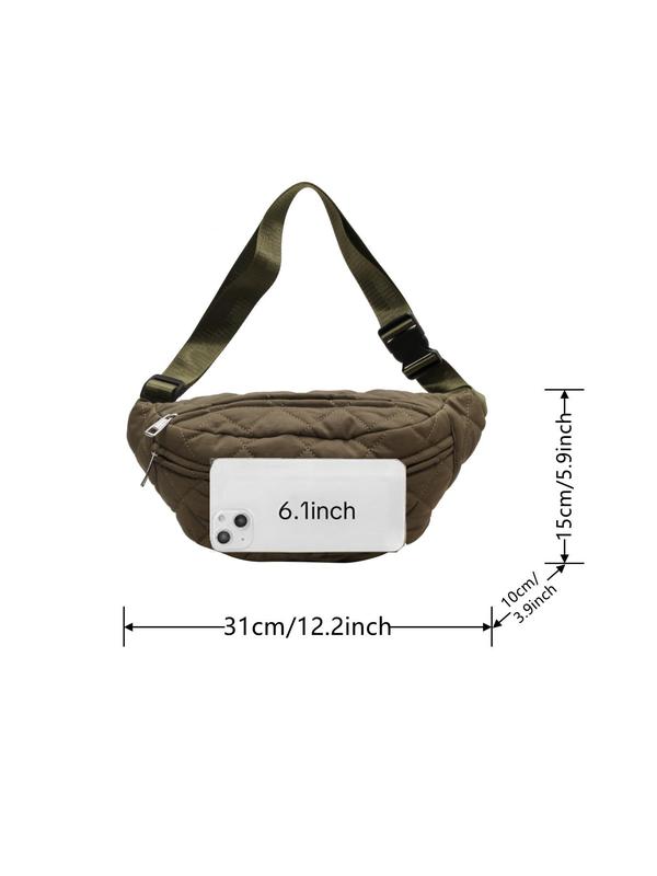 Women's Solid Color Quilted Fanny Pack, Fashionable Argyle Embossed Zipper Chest Bag for Daily Used, Casual Trendy Versatile High-quality Daily Commuting Bag