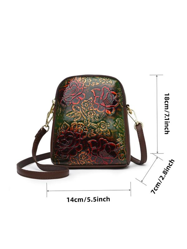 Women's Fashion Flower Embossed Decor Crossbody Bag, Casual PU Leather Shoulder Bag for Daily Used, Trendy Versatile High-quality Daily Commuting Bag