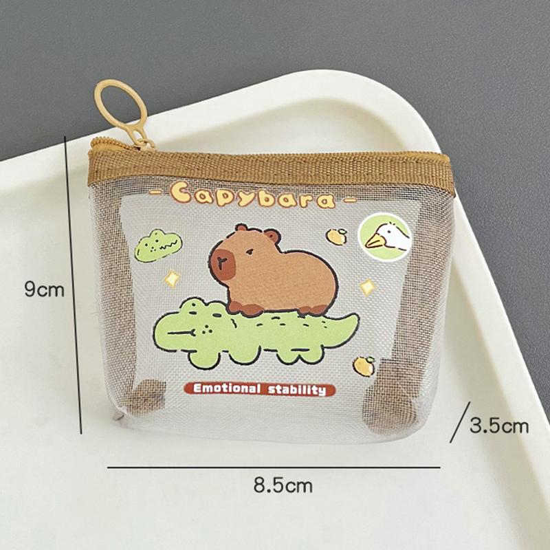 Cute Capybara Coin Storage Bag Transparent Mesh Coin Purses Cartoon Lovely Wallet Portable Waterproof Clear Zipper Bags Gifts