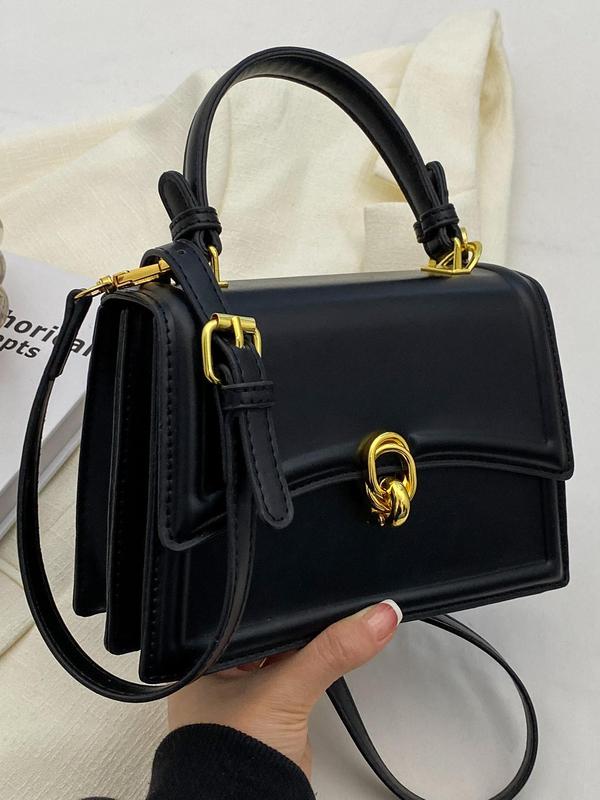 Women's Solid Color PU Leather Crossbody Bag, Fashionable Buckle Decorated Shoulder Bag for Daily Used, Casual Trendy Versatile High-quality Daily Commuting Bag