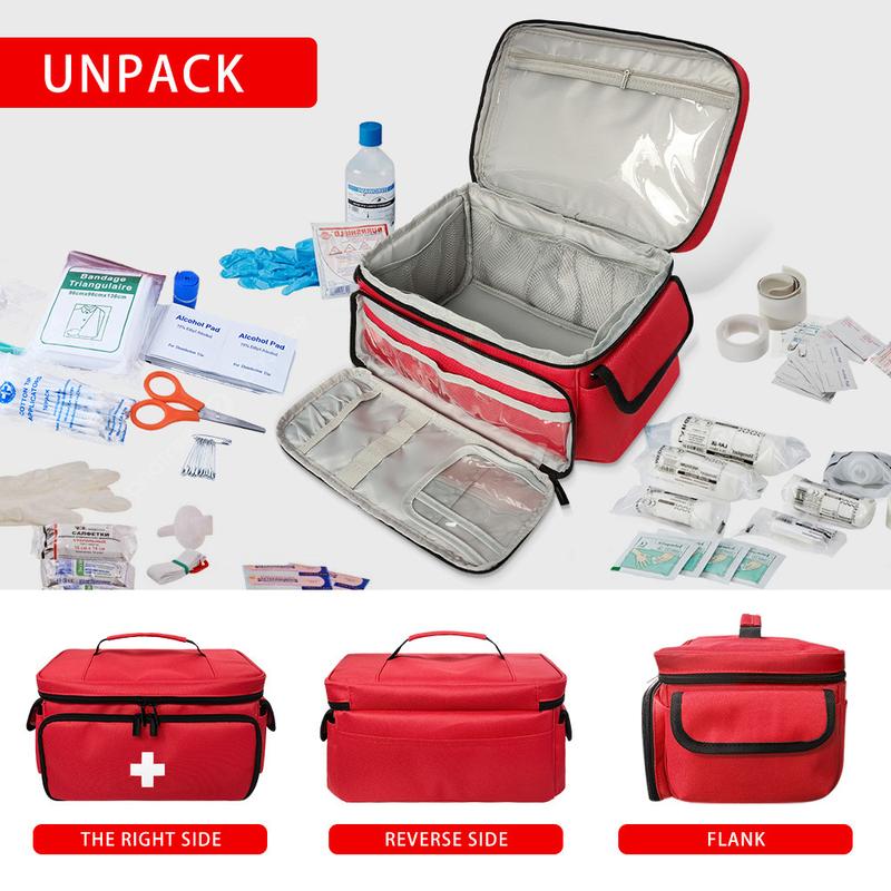 Medicine Organizer Storage Bag Empty, Home Health Nurse Bag, Pill Bottle Organizer Box, Medication First Aid Travel Bag for Nurses,Red