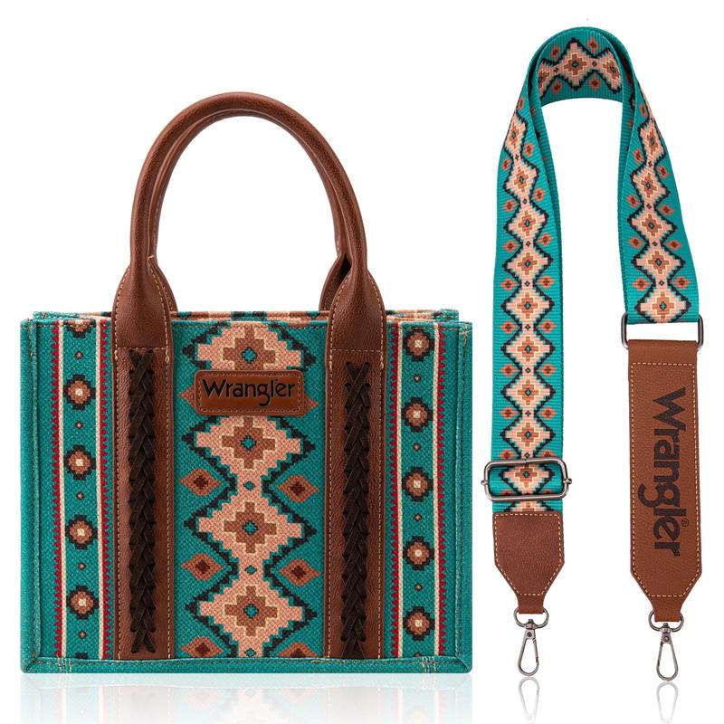 Wrangler Southwestern Print Small Canvas Crossbody - Dark Turquoise (New) versatile handbag