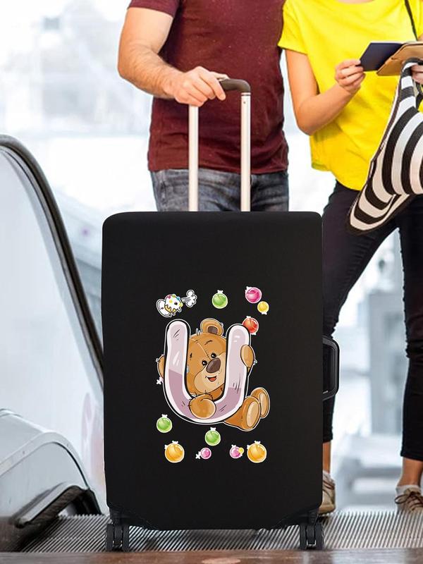 Cartoon Bear & Letter Pattern Luggage Cover, Elastic Baggage Dust Cover, Travel Accessories for 18-21 Inch Bag Suitcase