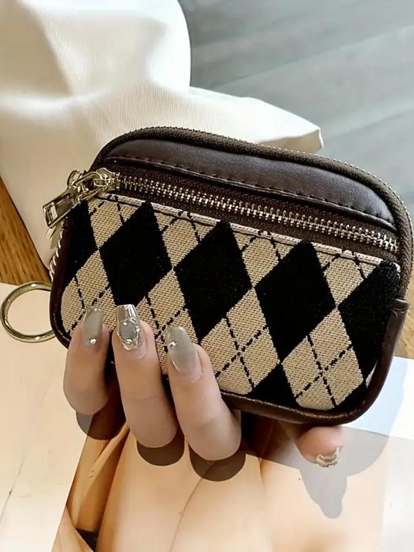 Fashionable Argyle Pattern Zipper Coin Purse, Casual Versatile Card Holder Wallet for Women, Trendy All-match & Exquisite Wallet for Birthday Gift