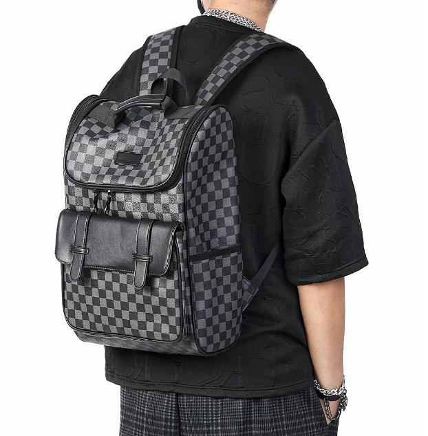 large -capacity checkered waterproof backpack 15.6