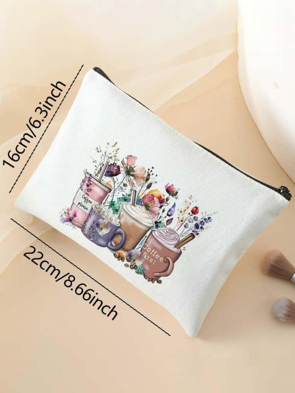 Coffee Cup Pattern Makeup Bag, Multi-functional Cosmetic Storage Bag, Travel Makeup Bag, Suitable for Leisure Travel, Business Trips