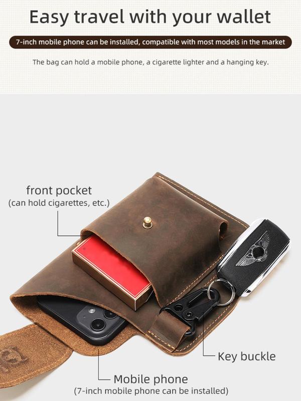 Men's Vintage Solid Color Buckle Belt Bag, Fashion Casual Phone Wallet Bag for Daily Life, Trendy Versatile High-quality Daily Commuting Bag