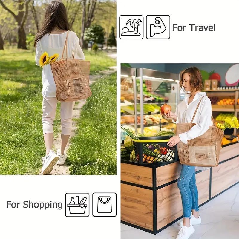 Mesh Swimming Storage Bag, Solid Color Foldable & Lightweight Shoulder Tote Bag, Outdoor Storage Bag for Swimming Beach